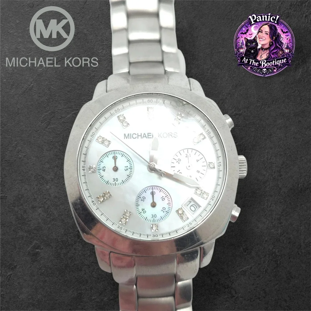 Michael Kors MK-5092 Watch Womens Silver Stainless Mother of Pearl Chronograph
